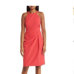 Vince Camuto Sleeveless Coral Sheath Dress with Side Drape